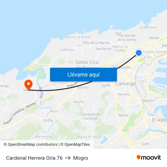 Cardenal Herrera Oria 76 to Mogro map
