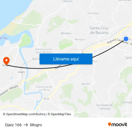 Ojaiz 166 to Mogro map