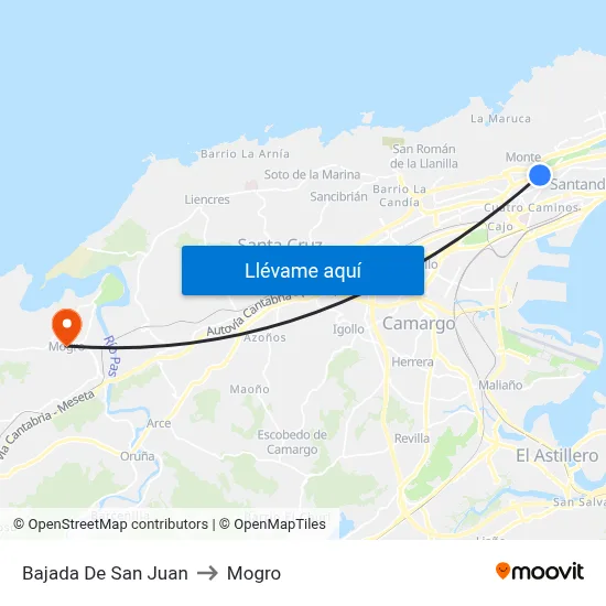 Bajada De San Juan to Mogro map
