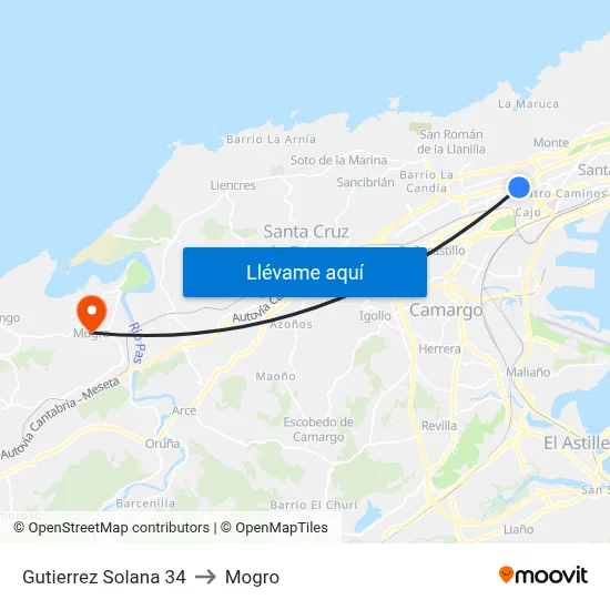 Gutierrez Solana 34 to Mogro map