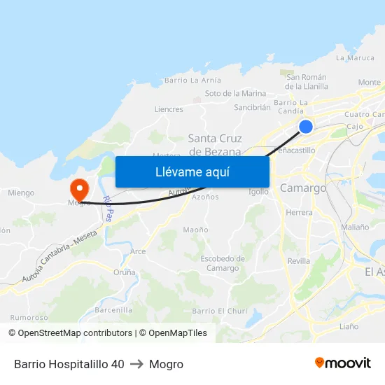 Barrio Hospitalillo 40 to Mogro map