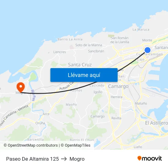 Paseo De Altamira 125 to Mogro map
