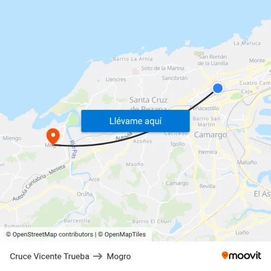 Cruce Vicente Trueba to Mogro map