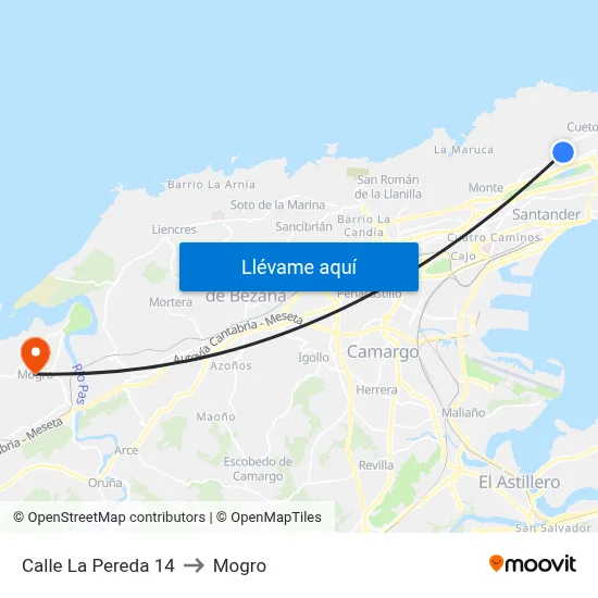 Calle La Pereda 14 to Mogro map