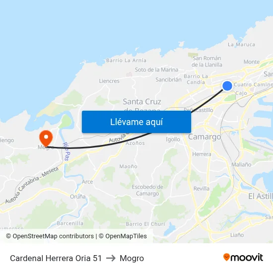 Cardenal Herrera Oria 51 to Mogro map