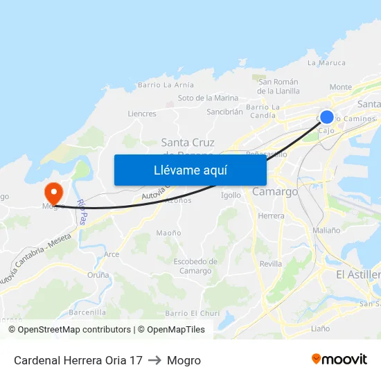 Cardenal Herrera Oria 17 to Mogro map