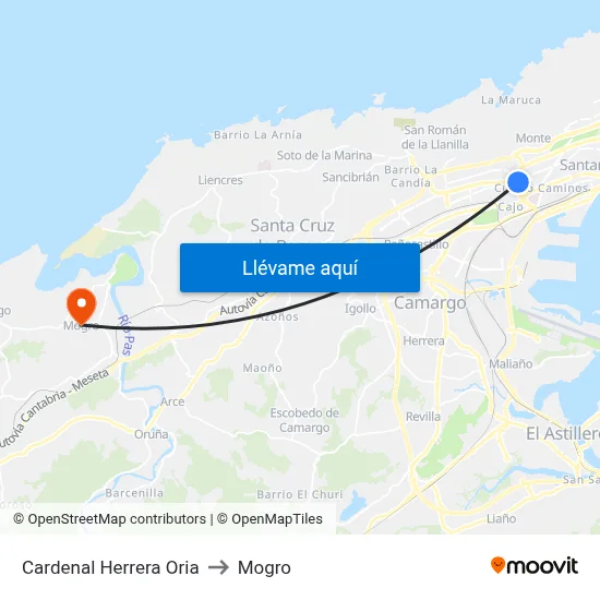 Cardenal Herrera Oria to Mogro map