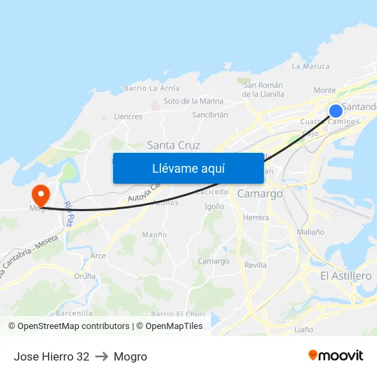 Jose Hierro 32 to Mogro map