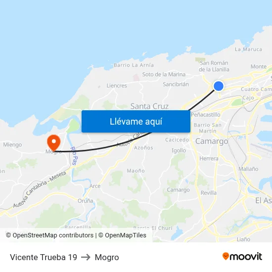 Vicente Trueba 19 to Mogro map