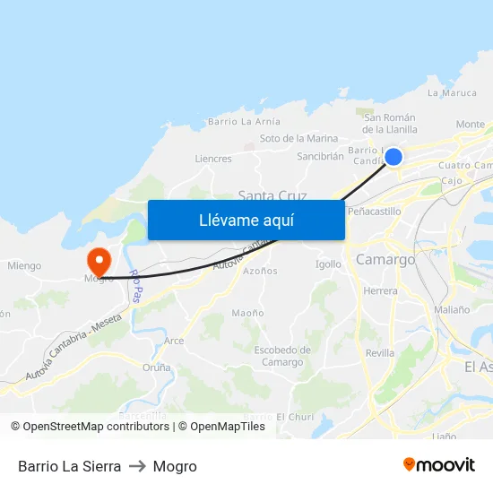 Barrio La Sierra to Mogro map