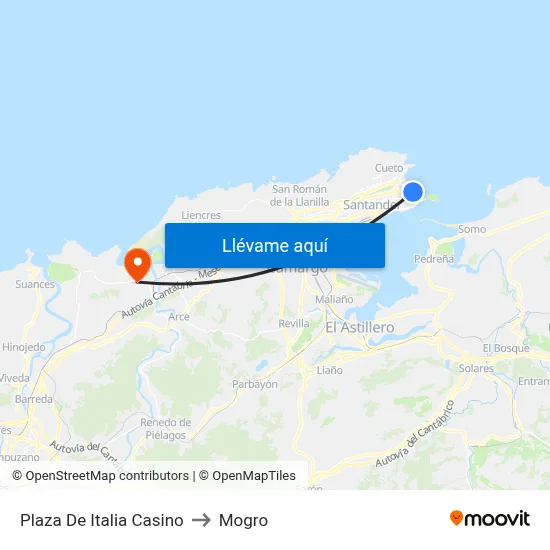 Plaza De Italia Casino to Mogro map