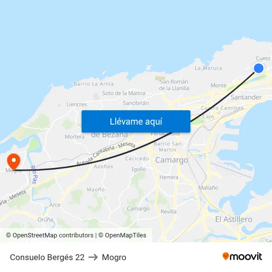 Consuelo Bergés 22 to Mogro map