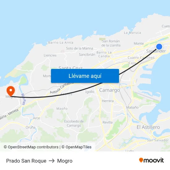 Prado San Roque to Mogro map