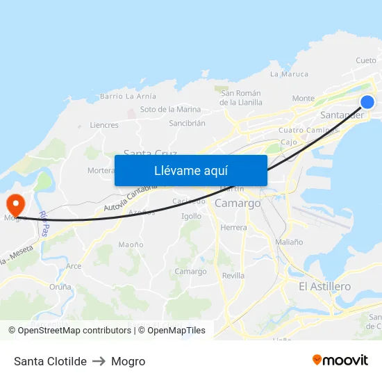 Santa Clotilde to Mogro map