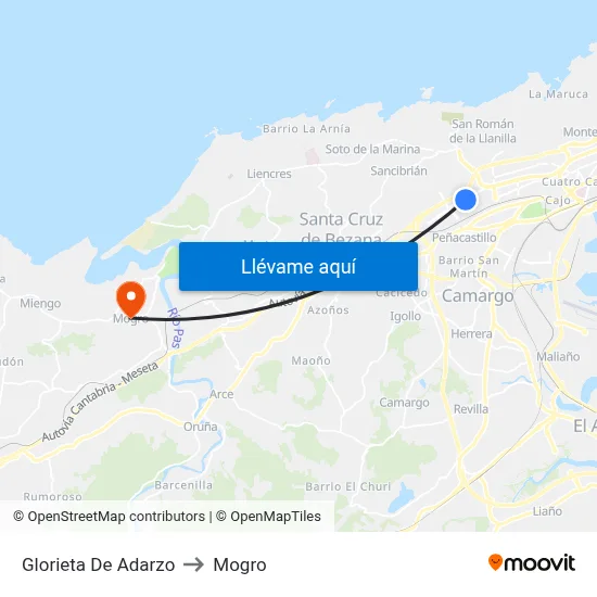 Glorieta De Adarzo to Mogro map