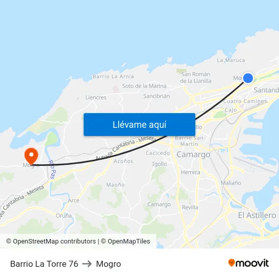 Barrio La Torre 76 to Mogro map