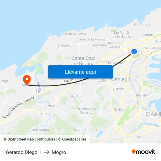 Gerardo Diego 1 to Mogro map