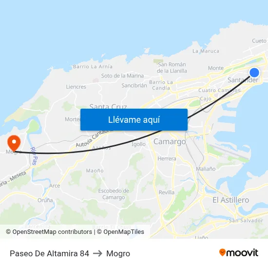 Paseo De Altamira 84 to Mogro map