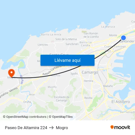 Paseo De Altamira 224 to Mogro map