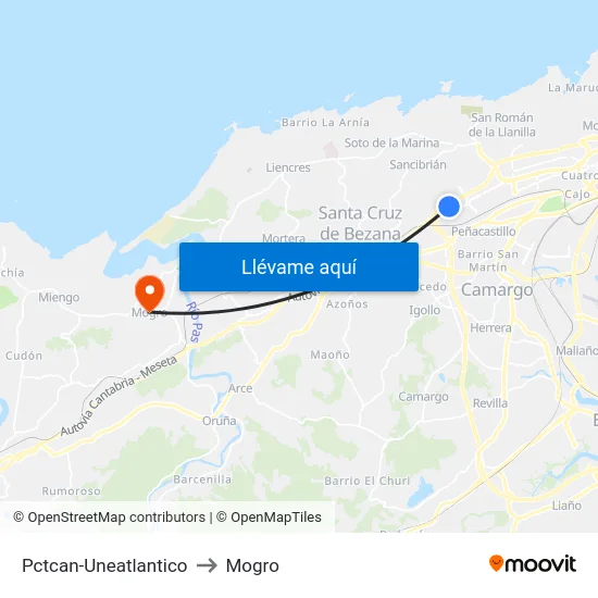 Pctcan-Uneatlantico to Mogro map