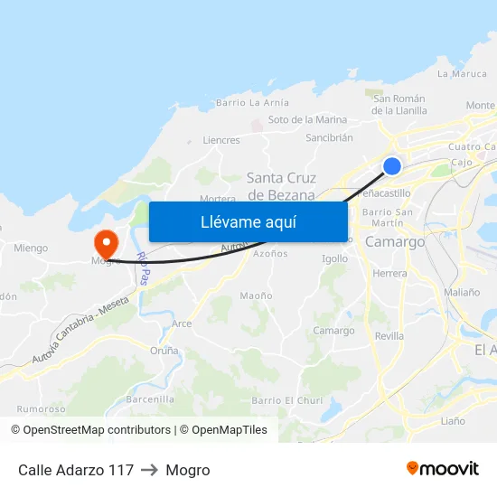 Calle Adarzo 117 to Mogro map