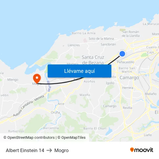 Albert Einstein 14 to Mogro map