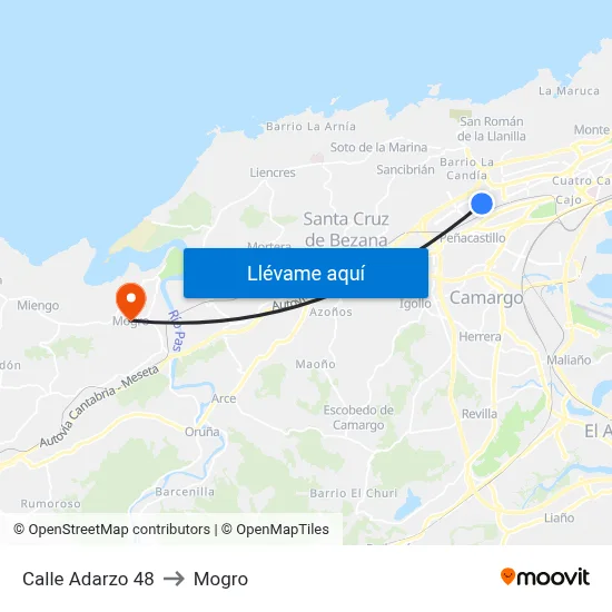 Calle Adarzo 48 to Mogro map