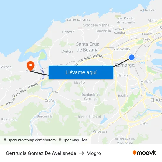 Gertrudis Gomez De Avellaneda to Mogro map
