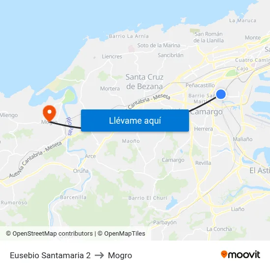 Eusebio Santamaria 2 to Mogro map