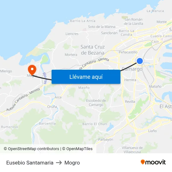 Eusebio Santamaria to Mogro map