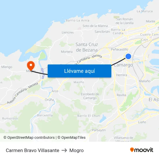 Carmen Bravo Villasante to Mogro map