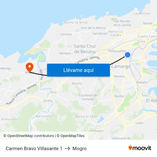 Carmen Bravo Villasante 1 to Mogro map