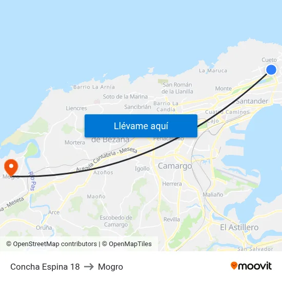 Concha Espina 18 to Mogro map