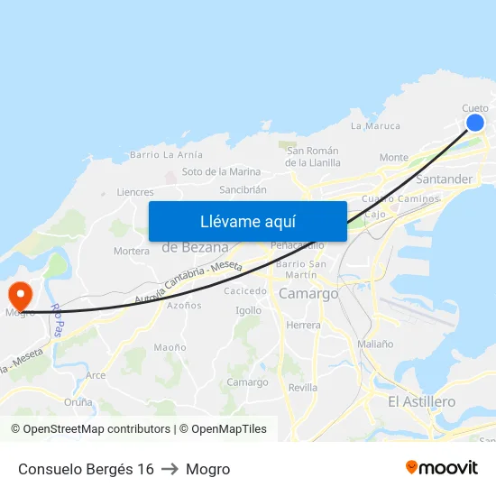 Consuelo Bergés 16 to Mogro map