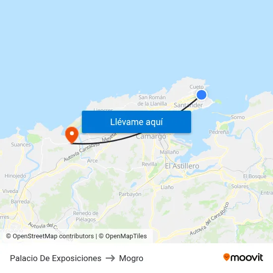Palacio De Exposiciones to Mogro map
