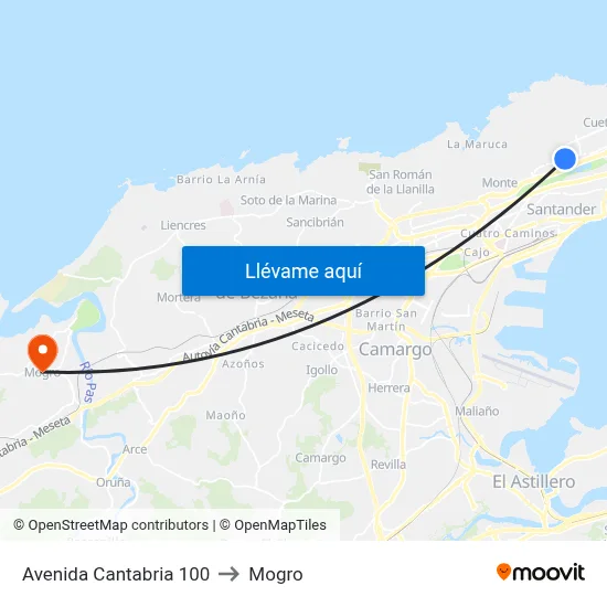Avenida Cantabria 100 to Mogro map