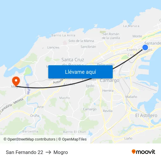 San Fernando 22 to Mogro map
