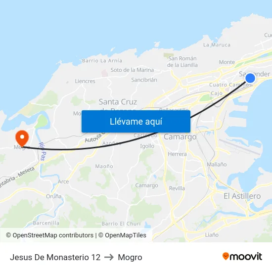 Jesus De Monasterio 12 to Mogro map
