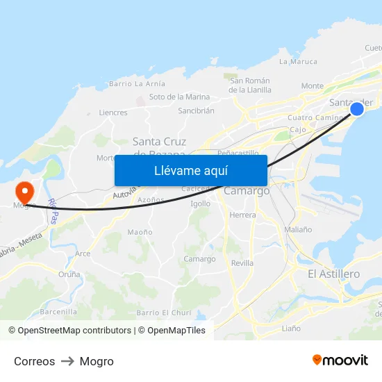 Correos to Mogro map