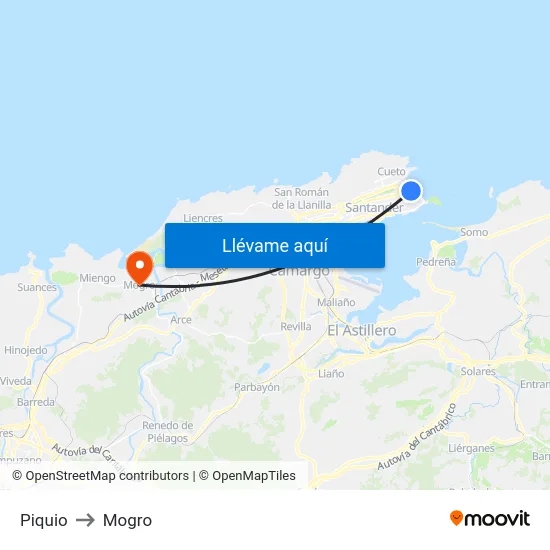 Piquio to Mogro map
