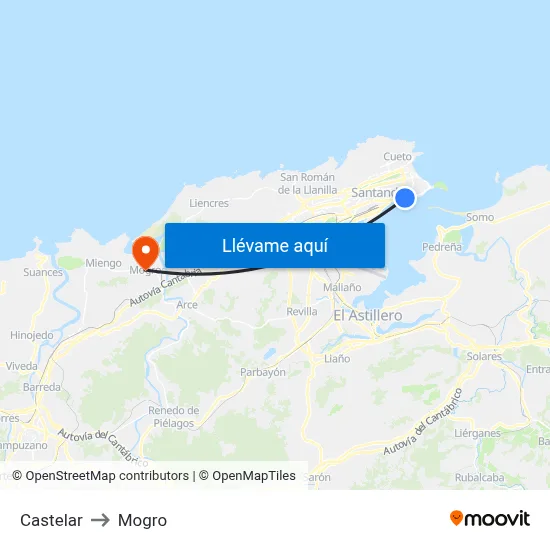 Castelar to Mogro map