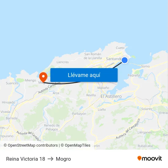 Reina Victoria 18 to Mogro map