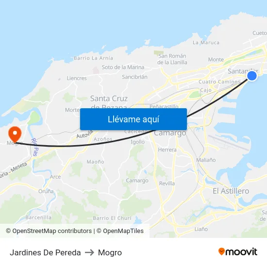 Jardines De Pereda to Mogro map