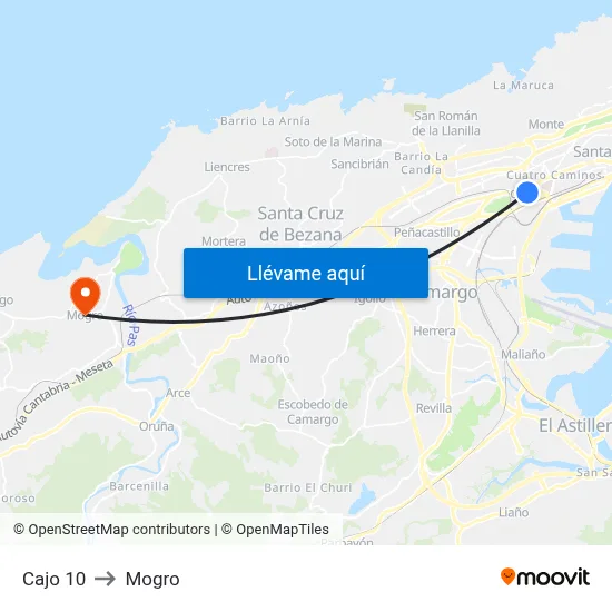 Cajo 10 to Mogro map