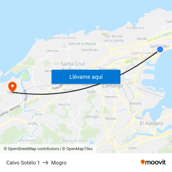Calvo Sotelo 1 to Mogro map