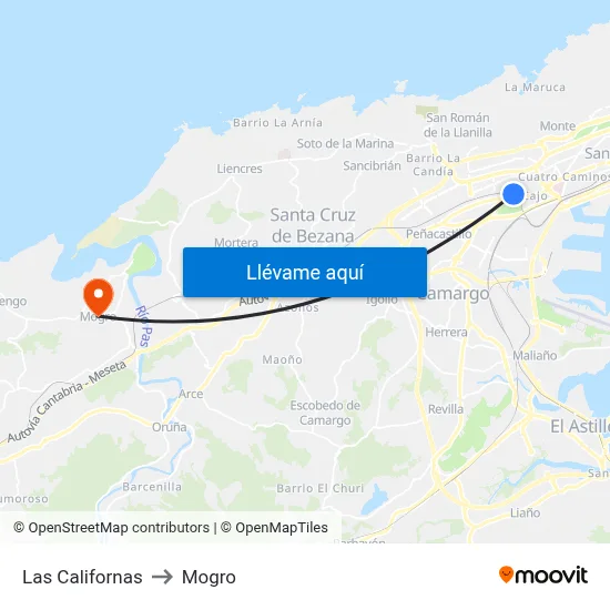 Las Californas to Mogro map