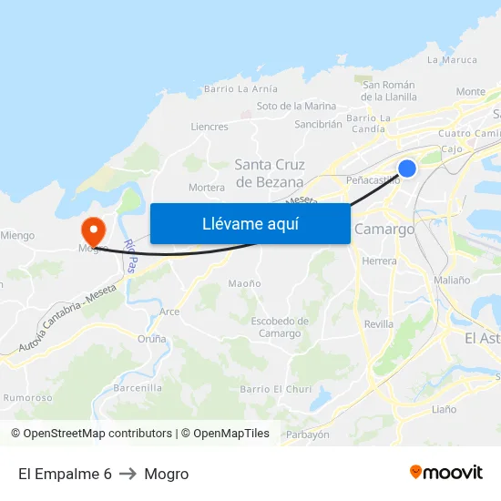 El Empalme 6 to Mogro map