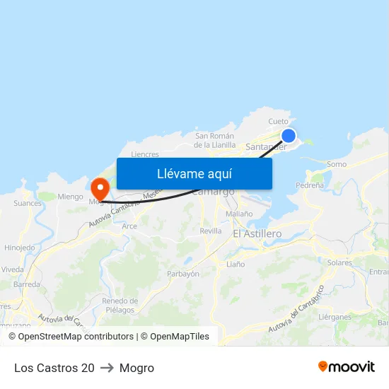 Los Castros 20 to Mogro map