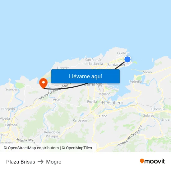 Plaza Brisas to Mogro map