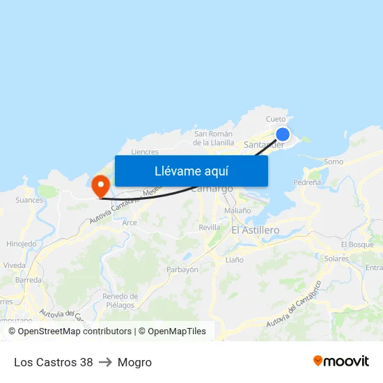 Los Castros 38 to Mogro map